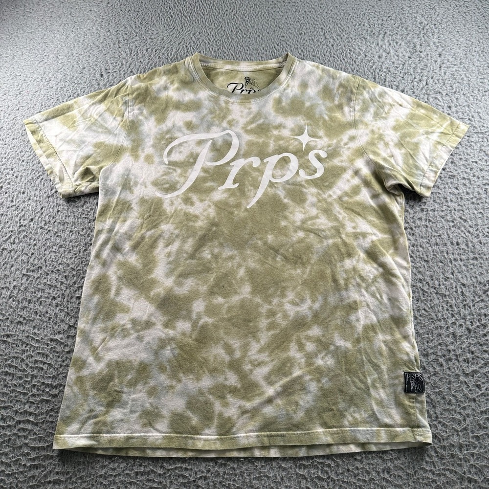 PRPS Shirt Mens L‎ Green White Tie Dye Graphic Logo Cotton Streetwear